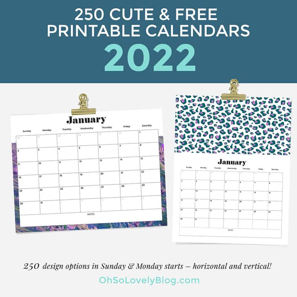 Free 2022 calendars — 250 beautiful horizontal & vertical options in Sunday & Monday starts.