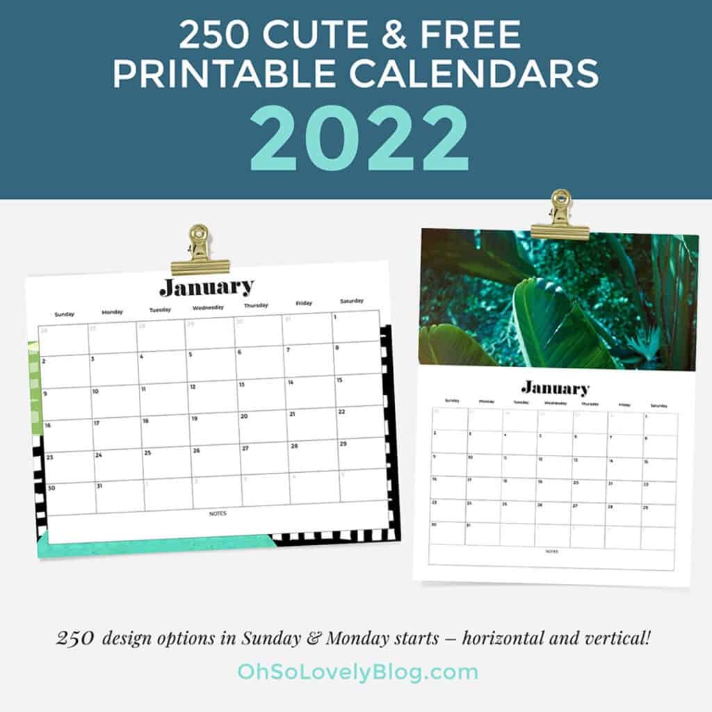 Free 2022 calendars — 250 beautiful horizontal & vertical options in Sunday & Monday starts.