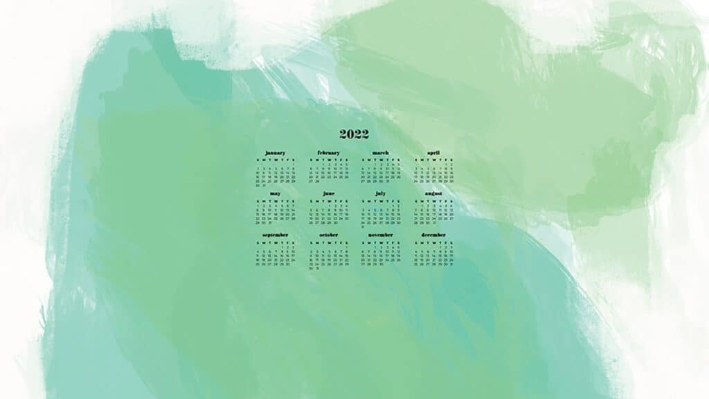 green cloud like abstract painting with free 2022 wallpapers full-year calendar for your desktop 