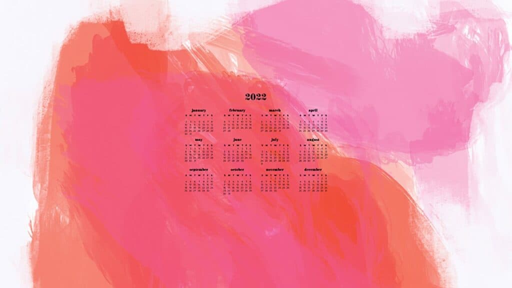 cloud like pink and coral abstract art with 2022 full-year calendar for your desktop 