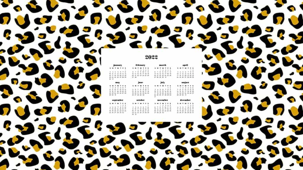 gold and black leopard pattern with 2022 full-year calendar for your desktop 