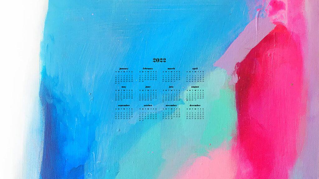 colorful abstract design with 2022 full-year calendar for your desktop 