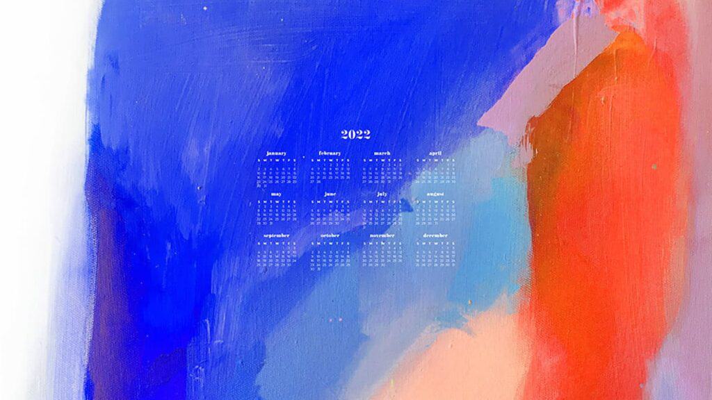 colorful abstract art with 2022 full-year calendar for your desktop 