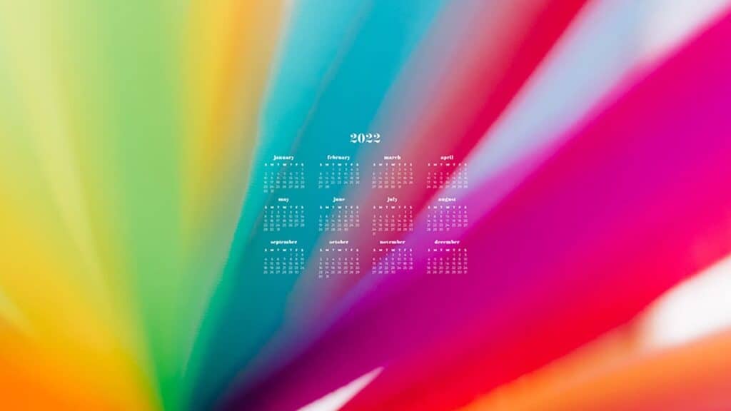 rainbow lines with 2022 full-year calendar for your desktop