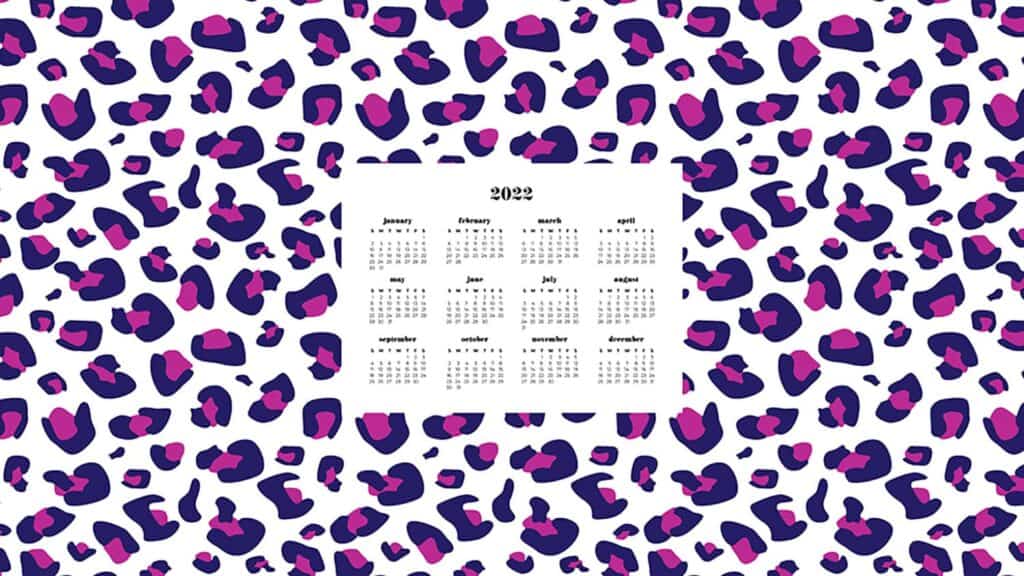 pink and purple leopard print pattern with 2022 calendar