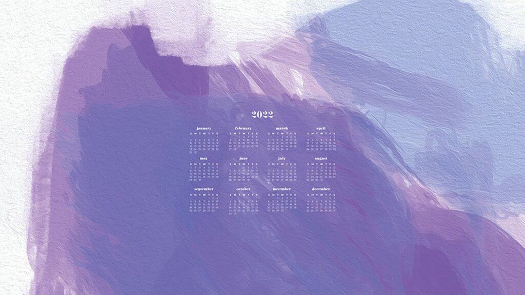 purple layered painting with 2022 full-year calendar for your desktop