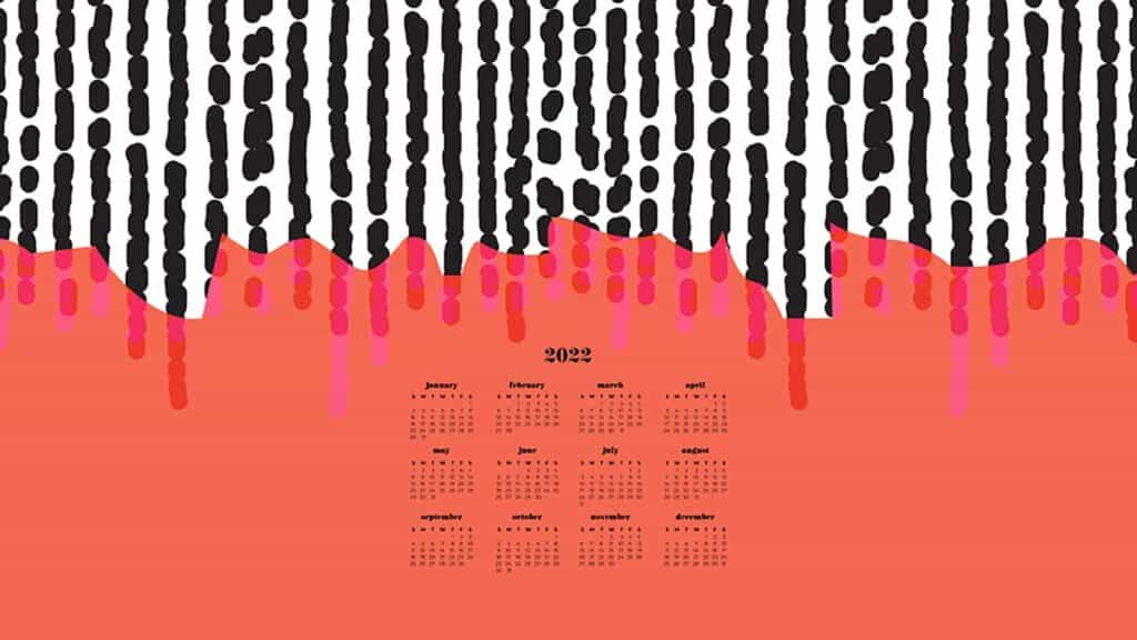 coral, pink, black, white modern abstract design with 2022 full-year calendar