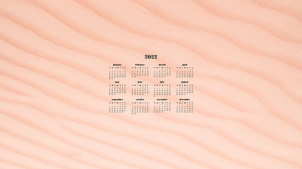 blush pink sand waves with 2022 full-year calendar