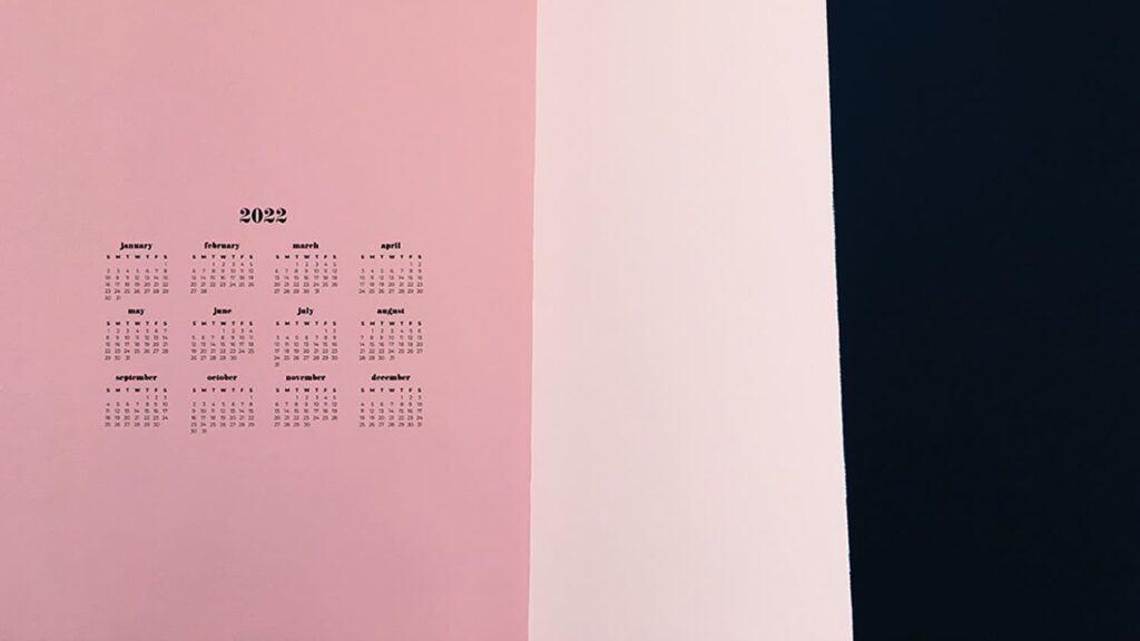 pink, blush, and black linear design with 2022 full-year calendar for your desktop