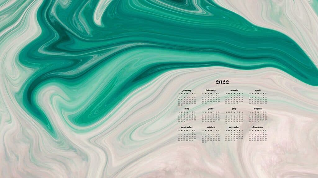 green and cream swirl paint with 2022 full-year calendar 