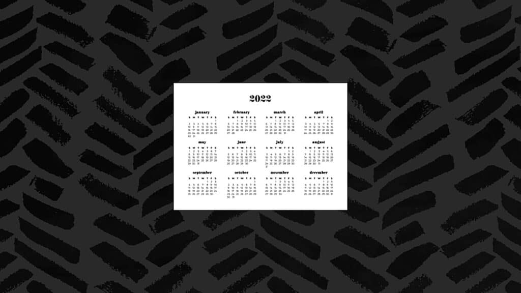 swoosh pattern in black and gray with 2022 full-year calendar for your desktop