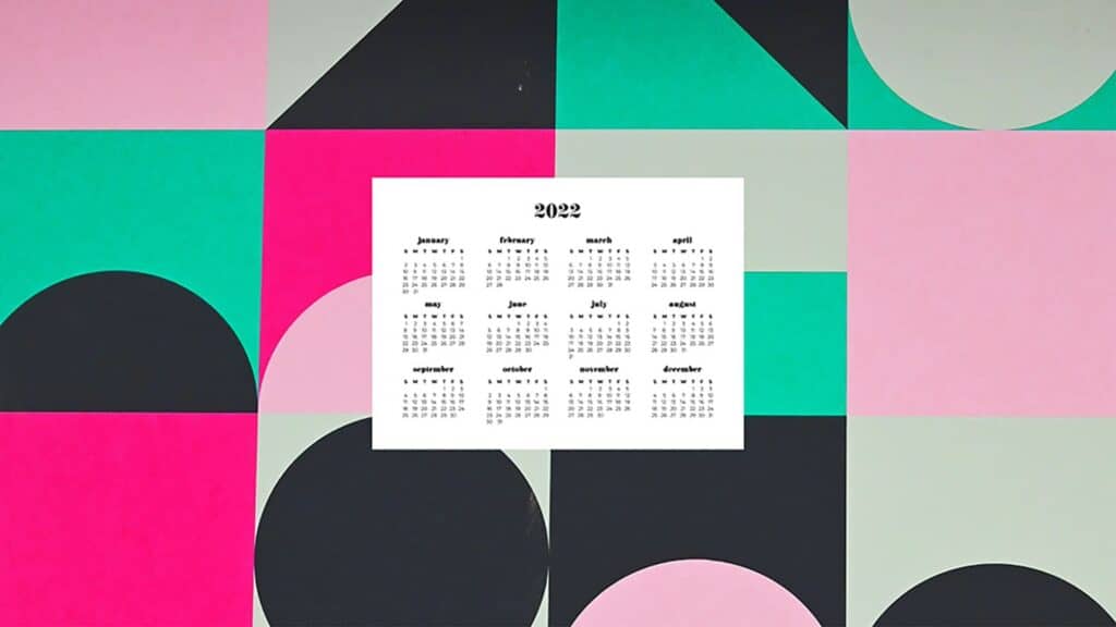 pink and turquoise retro modern shapes with free 2022 wallpapers full-year calendar for your desktop 