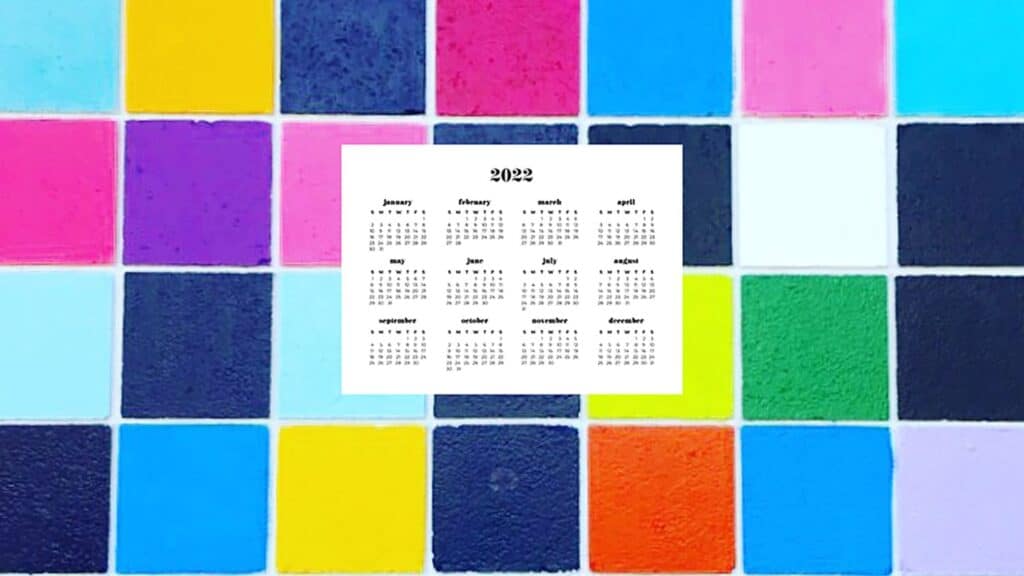 color square wall with 2022 full-year calendar 