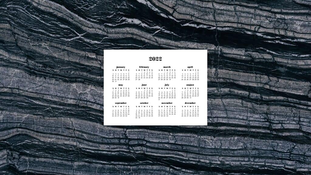 dark black and grey tones stone with 2022 full-year calendar for your desktop