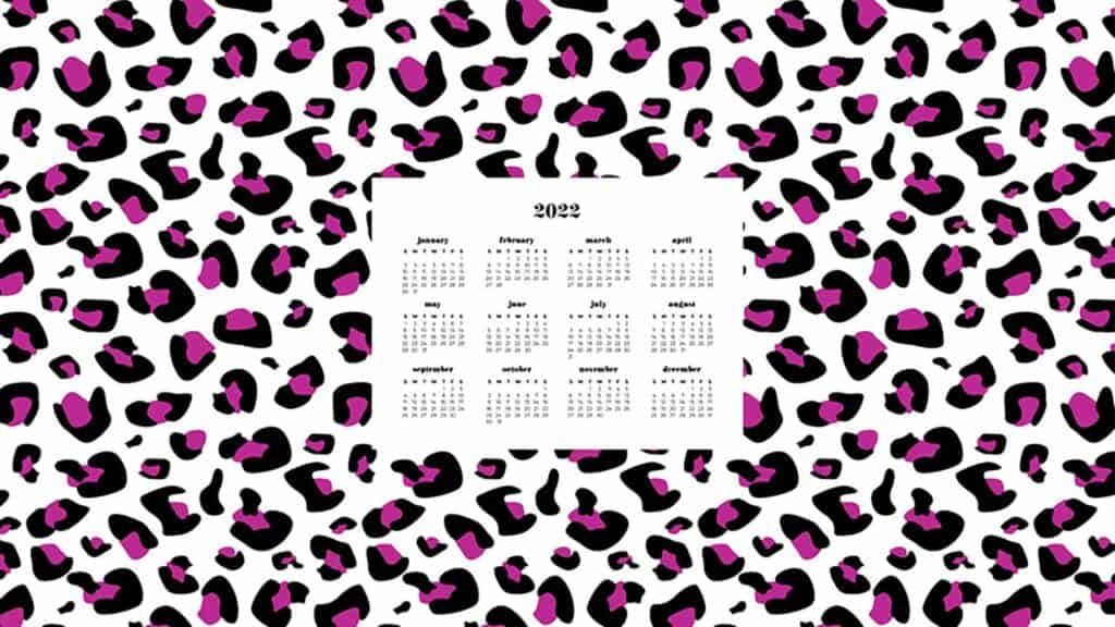 pink and black leopard pattern with 2022 full-year calendar for your desktop