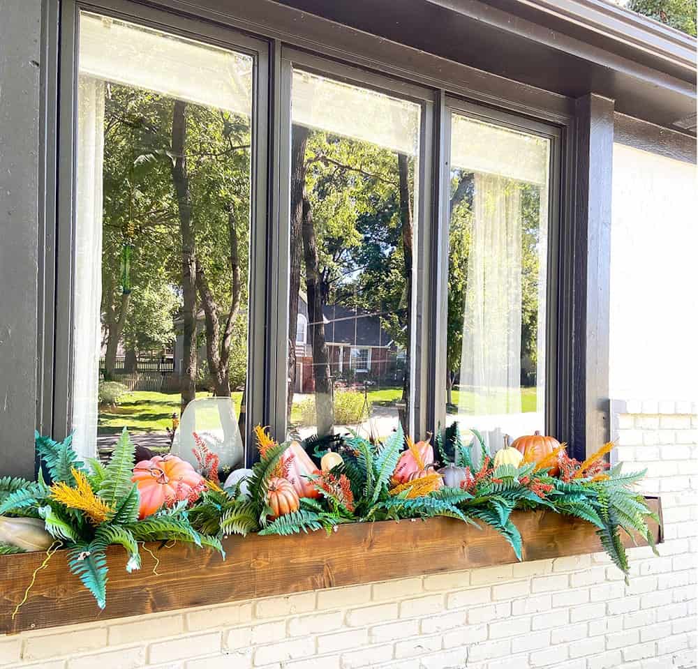 fall front porch and window box decor