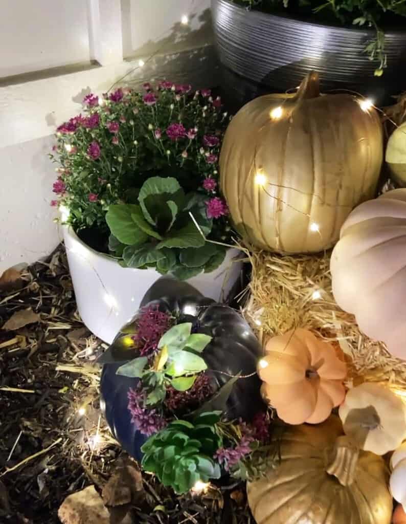 fall front porch at night