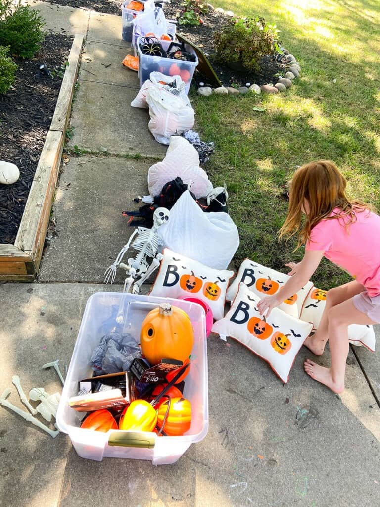 Halloween decor in storage