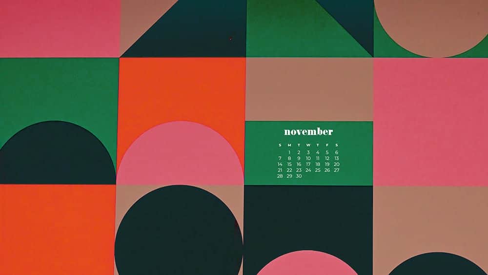 colorful modern retro geometric shape pattern November - FREE wallpaper calendars in Sunday & Monday starts + no-calendar designs. 35 options for both desktop and smart phones!