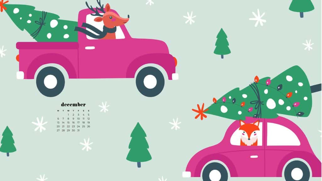 cute illustration with small colorful cars and a christmas tree on top