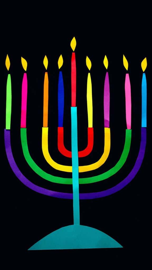 cute and colorful hanukkah menorah illustration on black background - december digital wallpaper