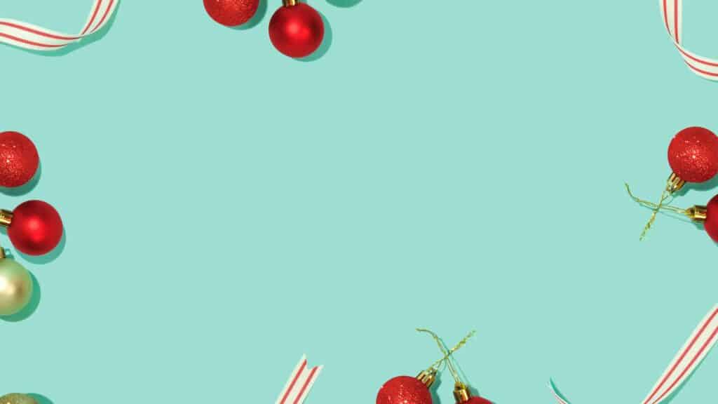 red and white striped holiday ribbon on turquoise aqua background - free december 2021 digital wallpapers