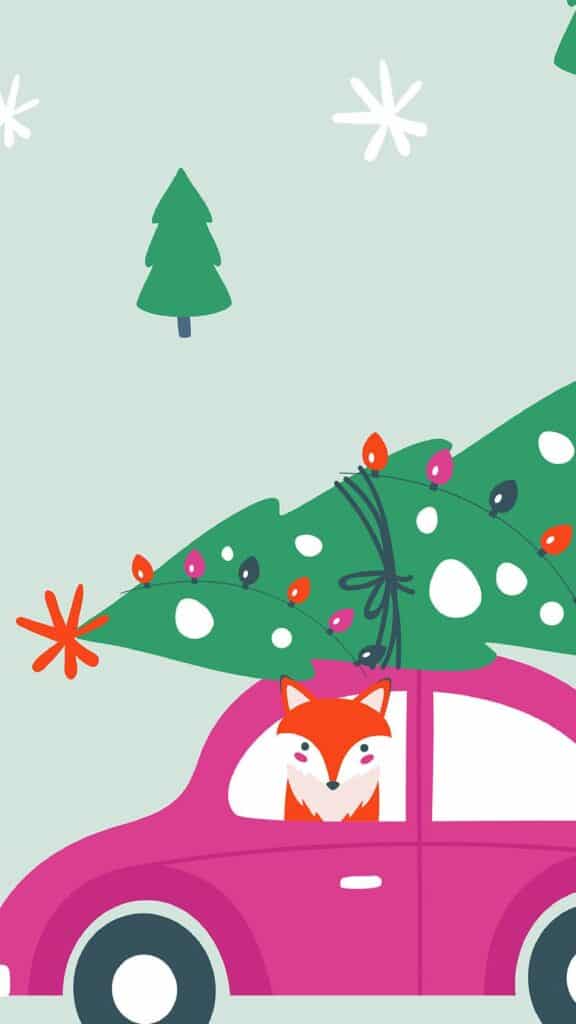 cute illustration with small colorful cars and a christmas tree on top