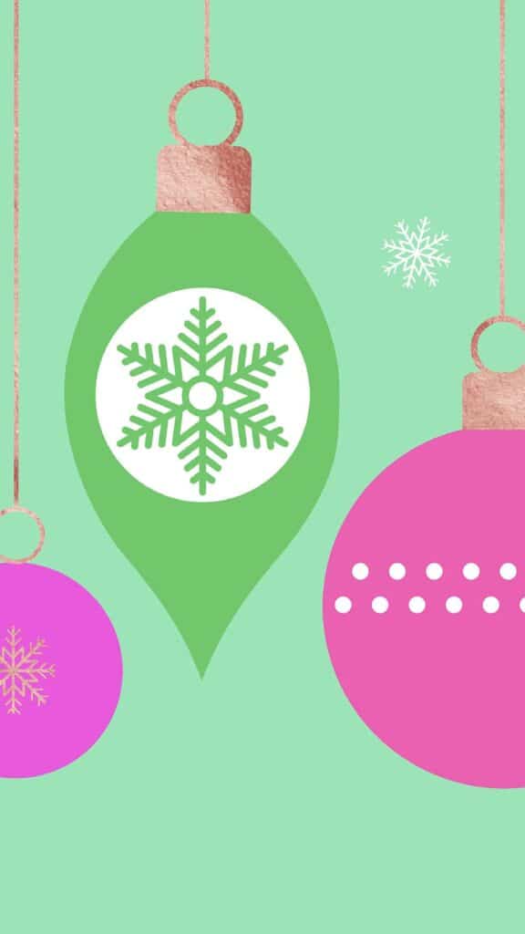 green, coral, pink, and gold foil modern christmas ornaments on sea foam green background - december wallpaper