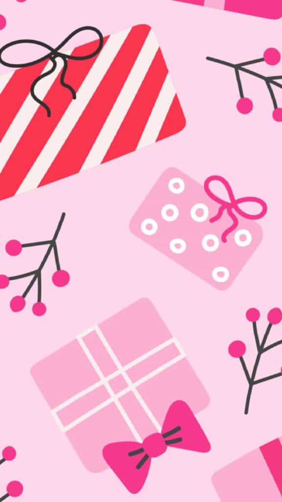 pink, rede, and white holiday gifts pattern on light pink background - december digital wallpaper