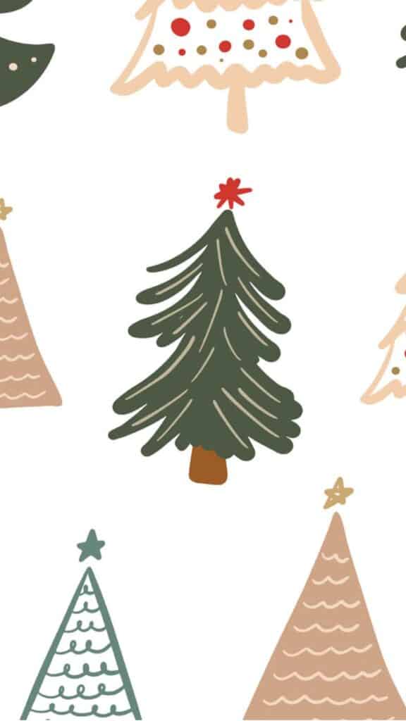 neutral christmas holiday tree illustrated pattern on white background - december digital wallpaper