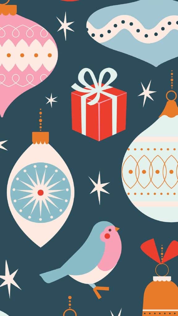 fun colorful modern ornament illustrations on navy background - december digital wallpapers