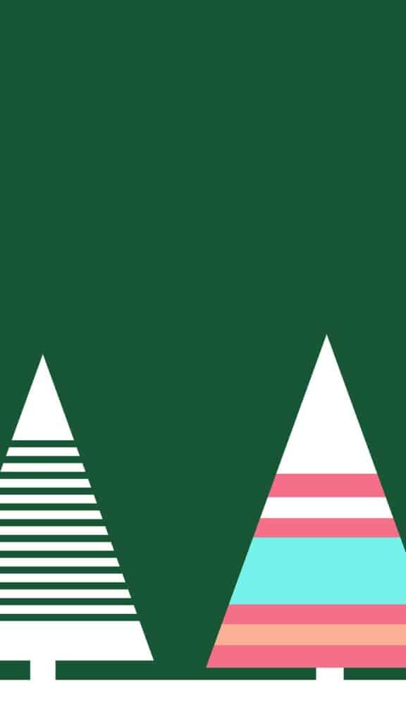 pink, turquoise, white, coral modern christmas trees on green background - december wallpaper