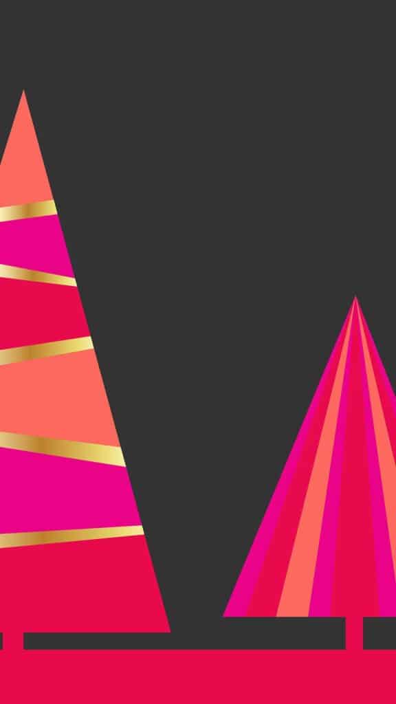 red, orange, pink and gold modern christmas trees on dark gray background - december wallpaper