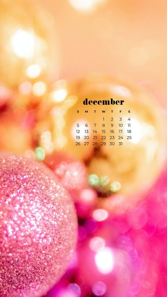 pink and gold sparkly ornaments bokeh blur - free december digital wallpaper