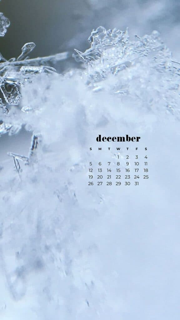 zoom in melting snowflake in a winter forest - free december digital wallpapers