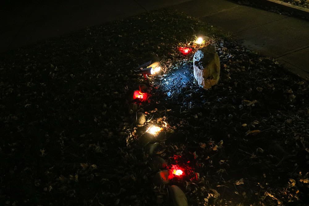 red and white outdoor path lights