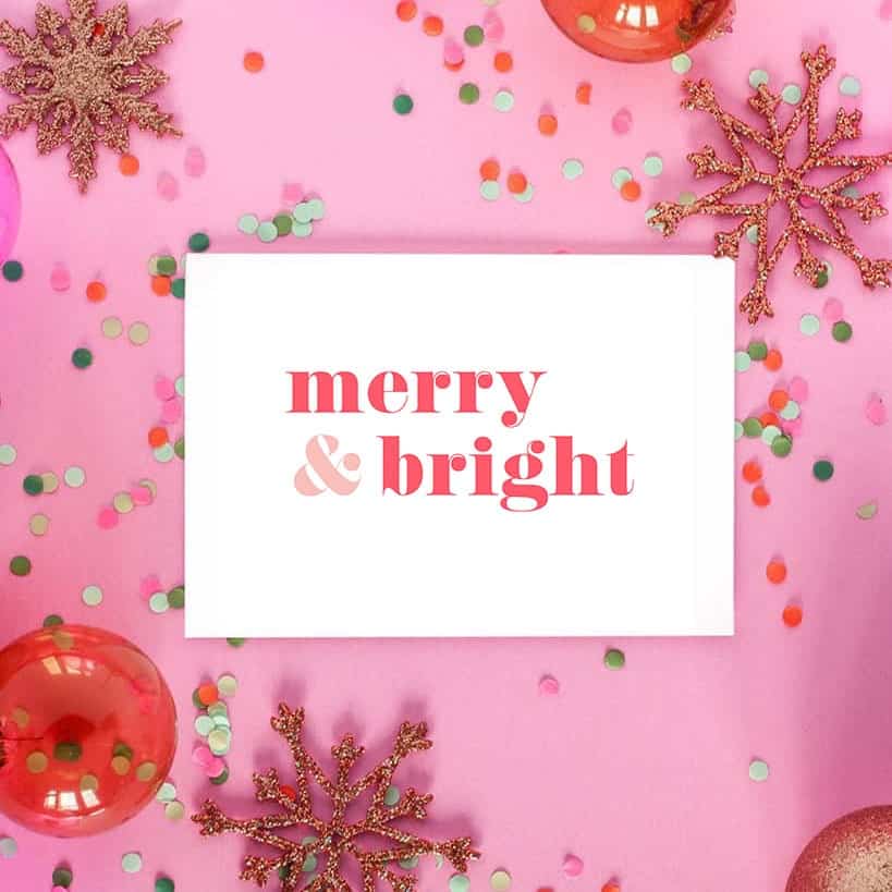 mockup of coral and light pink free merry and bright art printables - Holiday art printables