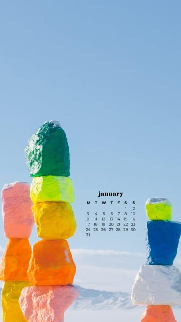 colorful stacked rocks in las vegas - wallpaper calendar