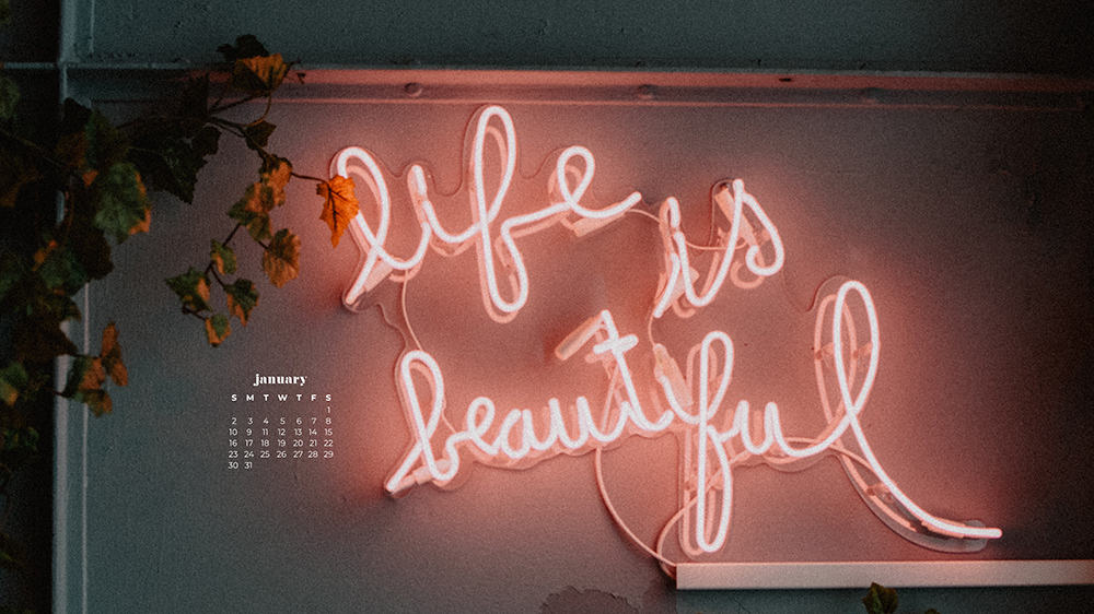pink life is beautiful neon sign on white background