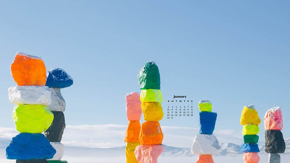 colorful stacked rocks in las vegas - wallpaper calendar