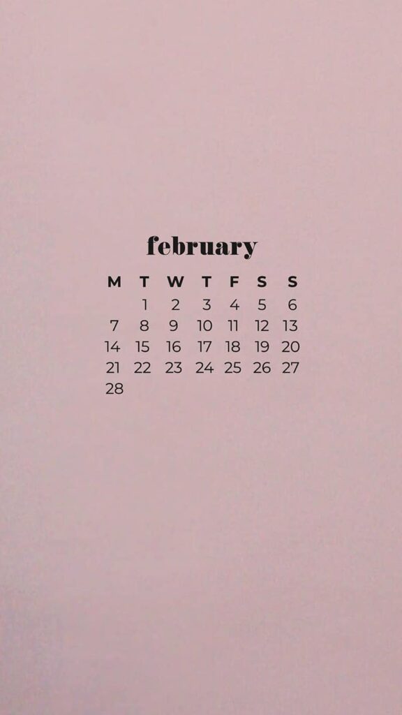 pink wall with February 2022 calendar on it