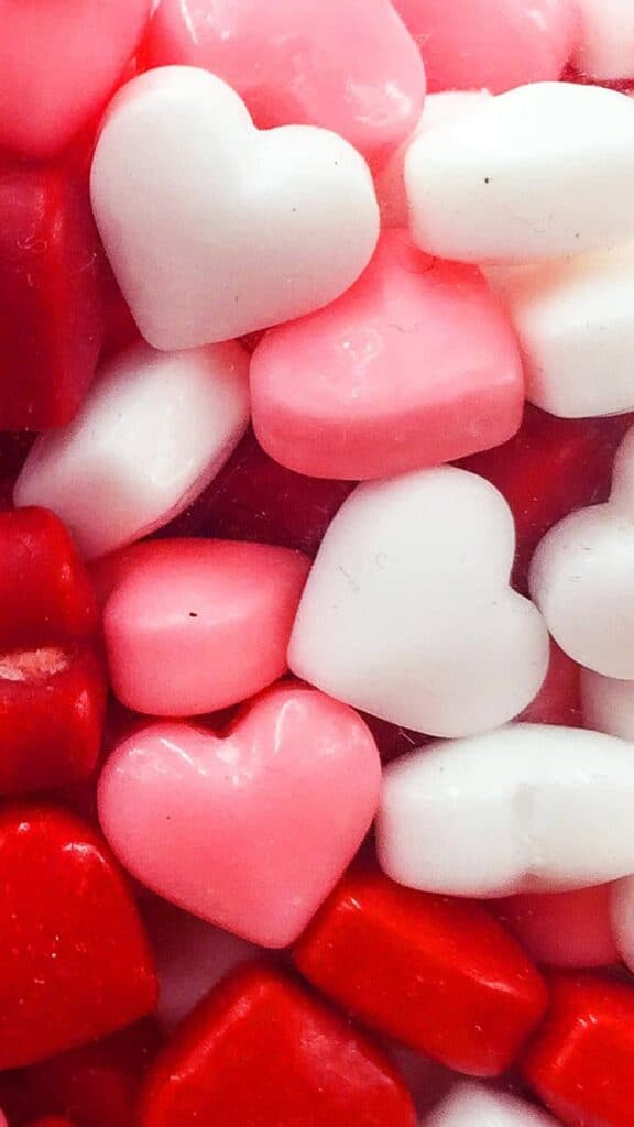 red, pink and white valentine's day heart candy