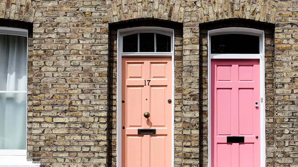 pretty detailed pink and coral exterior front doors