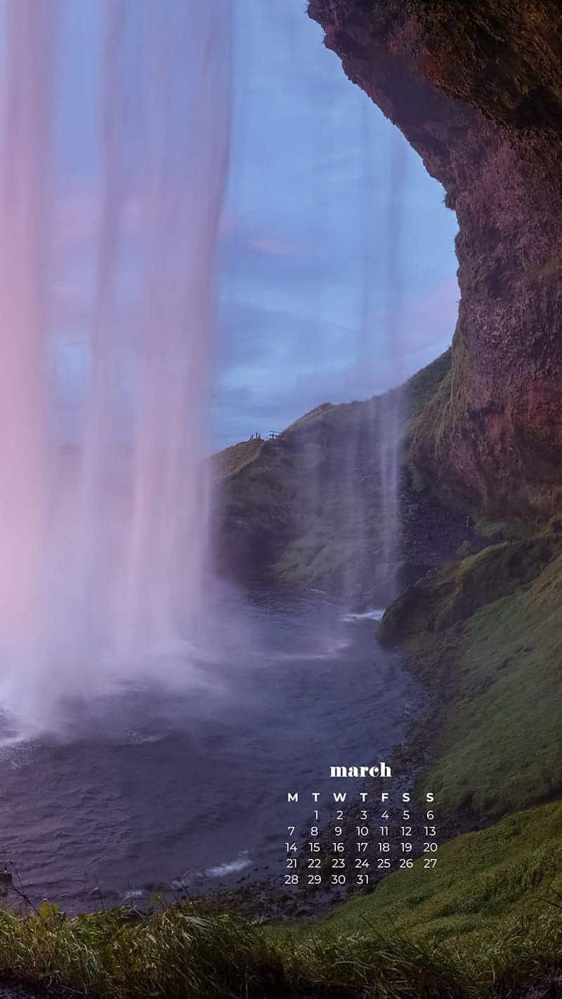 waterfall cliffs in iceland at sunset - March 2022 free desktop wallpaper