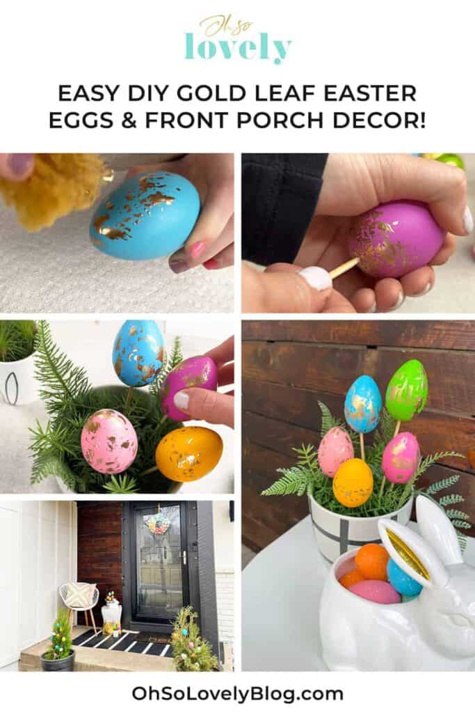 Gold leaf Easter eggs – Cute & easy DIY tutorial + Decor ideas for your front porch and window boxes. Happy Easter!