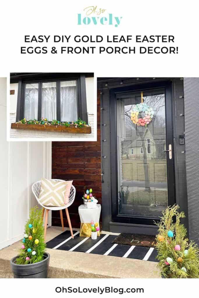 Gold leaf Easter eggs – Cute & easy DIY tutorial + Decor ideas for your front porch and window boxes. Happy Easter!