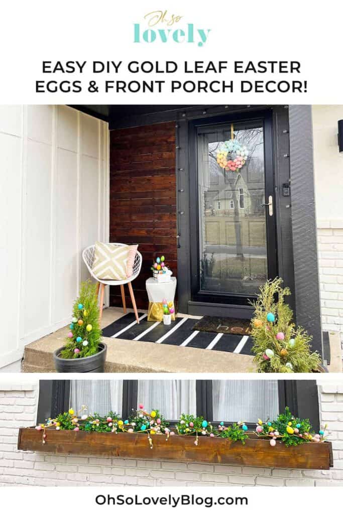 Gold leaf Easter eggs – Cute & easy DIY tutorial + Decor ideas for your front porch and window boxes. Happy Easter!