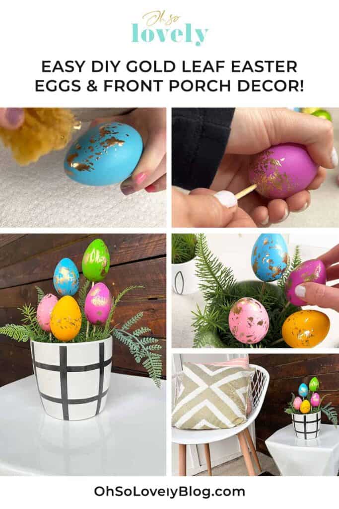 Gold leaf Easter eggs – Cute & easy DIY tutorial + Decor ideas for your front porch and window boxes. Happy Easter!