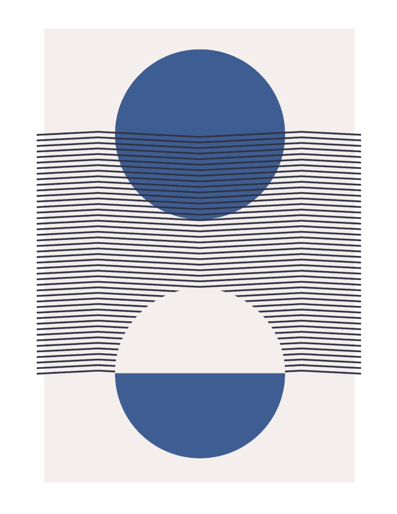 Modern geometric art printables – 9 FREE and fun mid-century designs that work perfectly in gallery walls. Download yours today! Colors used: Blue, black, white, gray