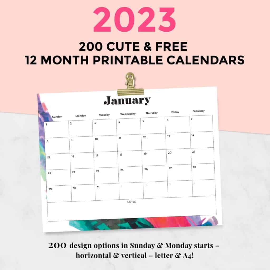 FREE 2023 calendars — 200 beautiful horizontal & vertical options in Sunday & Monday starts. Download and print yours today!